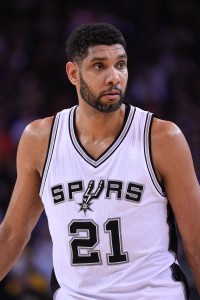 February 20, 2015; Oakland, CA, USA; San Antonio Spurs forward Tim Duncan (21) looks on during the second quarter against the Golden State Warriors at Oracle Arena. The Warriors defeated the Spurs 110-99. Mandatory Credit: Kyle Terada-USA TODAY Sports