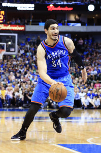 Mar 16, 2015; Dallas, TX, USA; Oklahoma City Thunder center Enes  Kanter (34) during the game against the Dallas Mavericks at American Airlines Center. Mandatory Credit: Kevin Jairaj-USA TODAY Sports