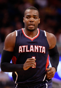 Mar 25, 2015; Orlando, FL, USA; Atlanta Hawks forward Paul  Millsap (4) against the Orlando Magic during the second quarter at Amway Center. Mandatory Credit: Kim Klement-USA TODAY Sports