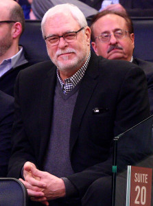 Jan 28, 2015; New York, NY, USA; New York Knicks president Phil Jackson watches a game against the Oklahoma City Thunder during the second quarter at Madison Square Garden. Mandatory Credit: Brad Penner-USA TODAY Sports