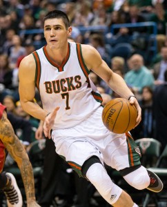 Mar 24, 2015; Milwaukee, WI, USA; Milwaukee Bucks forward Ersan Ilyasova (7) during the game against the Miami Heat at BMO Harris Bradley Center.  Milwaukee won 89-88.  Mandatory Credit: Jeff Hanisch-USA TODAY Sports