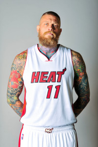 Sep 28, 2015; Miami, FL, USA; Miami Heat forward Chris Andersen (11) poses during photo day at American Airlines Arena. Mandatory Credit: Steve Mitchell-USA TODAY Sports