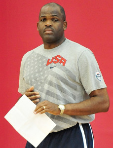 July 11, 2012; Las Vegas, NV, USA; Team USA assistant coach Nate McMillan during practice at the UNLV Mendenhall Center. Mandatory Credit: Gary A. Vasquez-USA TODAY Sports