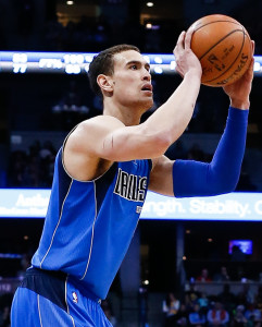 Mar 28, 2016; Denver, CO, USA; Dallas Mavericks forward Dwight Powell (7) takes a shot in the fourth quarter against the Denver Nuggets at the Pepsi Center. The Mavericks defeated the Nuggets 97-88. Mandatory Credit: Isaiah J. Downing-USA TODAY Sports